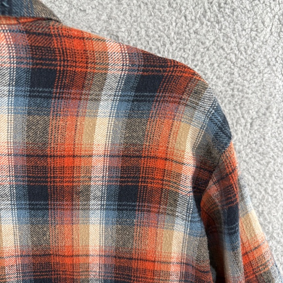 Angie Plaid Flannel Button-Down Shirt Women’s Small Rust Navy Tan Cotton Pockets - Picture 8 of 10